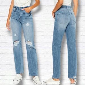 Kancan Hattie High Rise 90's Straight Leg Jeans 100% Cotton Ripped Button Fly 27